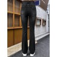 thumbnail image 6 of Women's High Waisted Straight Leg Jeans Distressed Black Denim Cuffed Casual Pants, 6 of 7