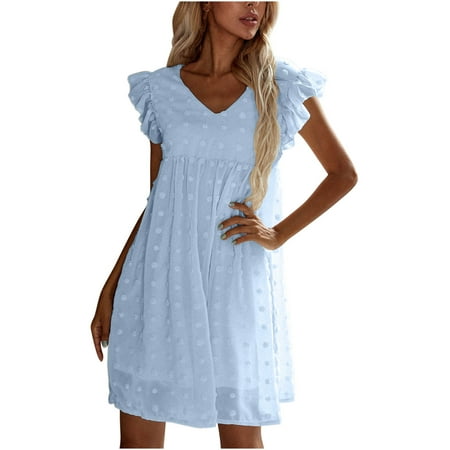 

Black Dresses for Women White Dress Women Women s Summer Casual V-Neck Sweet and Cute Ruffle Sleeve A-Line Skirt Solid Color Mini Sleeveless Dress Clearance 2022 Summer Dresses Blue L