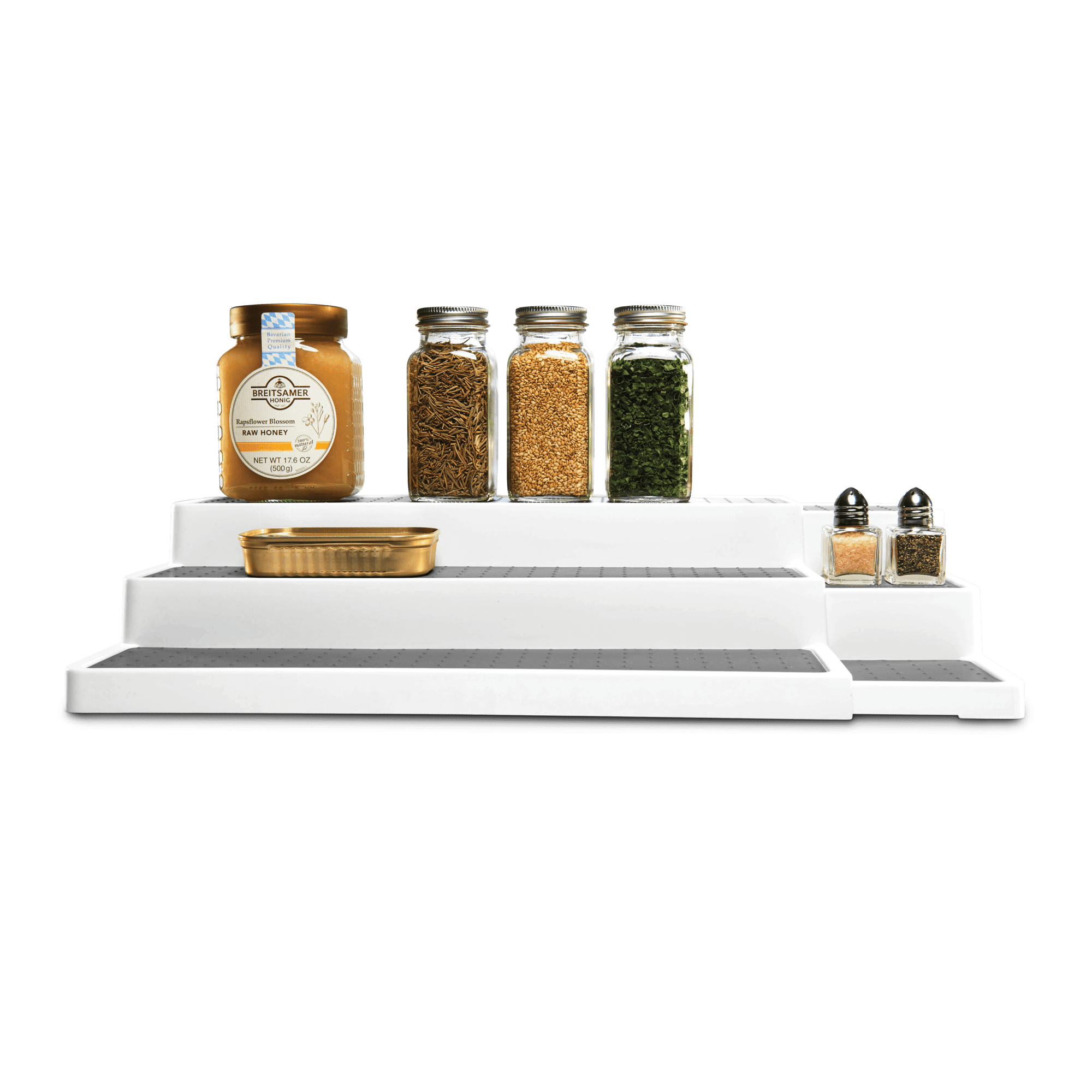 madesmart  Expandable Shelf Organizer, Cabinet Storage Solution, Soft-Grip Surface, Non-Slip Feet, BPA-Free, White