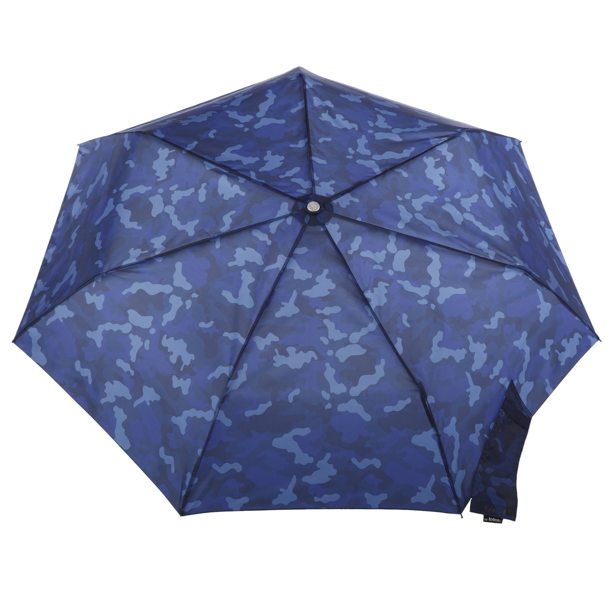 Totes One-Touch Auto Open Close Rain Umbrella with Sunguard Camo Navy