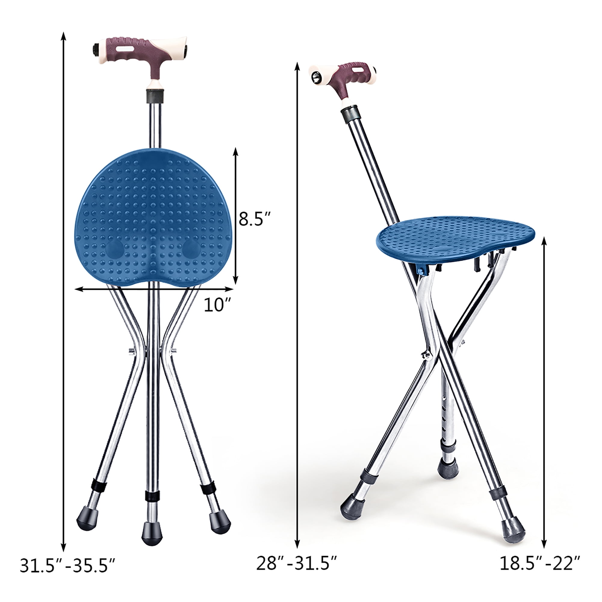 Goplus Adjustable Folding Cane Outdoor Seat Stool Aluminum Alloy Crutch Chair with Light Blue