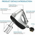 thumbnail image 4 of Electric Hand Mixer,300W Electric Egg Beater Hand Mixer Milk Frother Cream Foam Maker Whisk,with 5 Speeds & 6 Stainless Steel Attachments Perfect for Baking & Whisking, 4 of 6