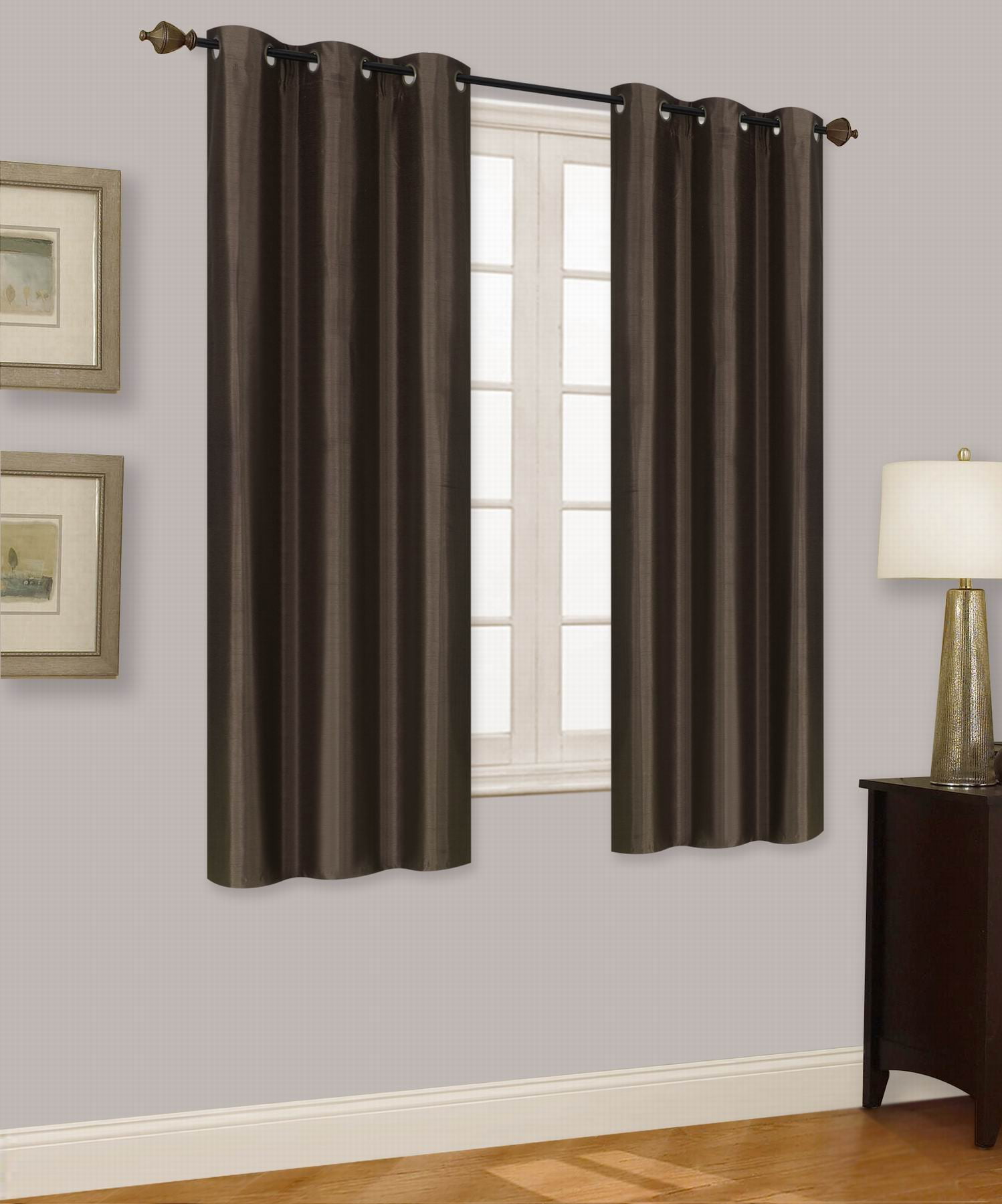 Elio Brown 2-Piece 100% Thermal Blackout Grommet Window Curtain With Foam Backing Set, Solid Room Darkening Panels 35' X 63' Each