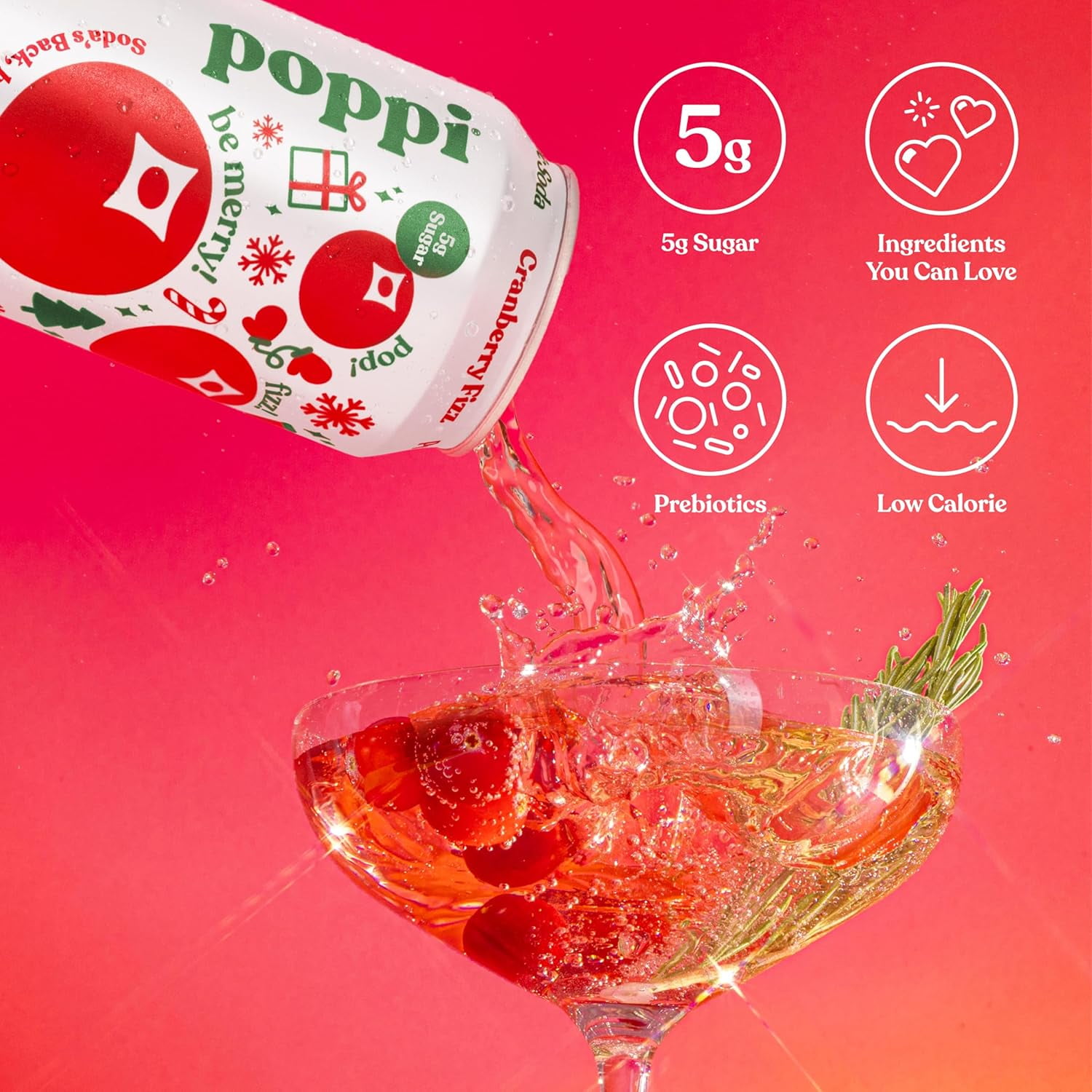 Poppi Cranberry Fizz Prebiotic Soda, 12 oz, 6 Pack Cans (RR Enterprise Exclusive)