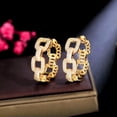 thumbnail image 2 of Cute White CZ Yellow Gold Plated Geometric Round Cuban Chain Link Hoop Earrings, 2 of 9