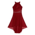 thumbnail image 6 of iiniim Women's Lyrical Dance Dress Halter Sleeveless Mesh Tulle High Low Skirt Leotard Modern Contemporary Dancewear Burgundy XXL, 6 of 7