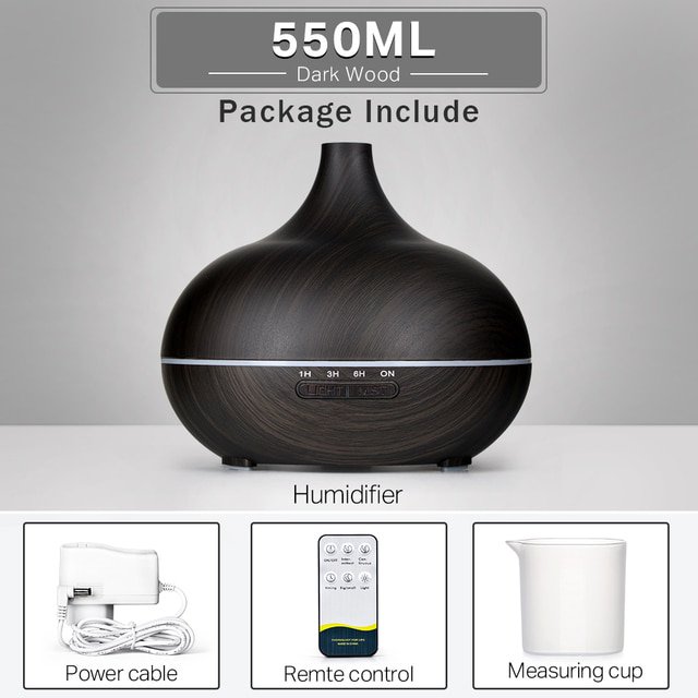 Difusor de aceite esencial de aromaterapia de 550ml humidificador de aire ultrasónico con Control remoto de grano de madera fresco con luz LED de 7 colores auspicioso XianweiShao 8390613956774
