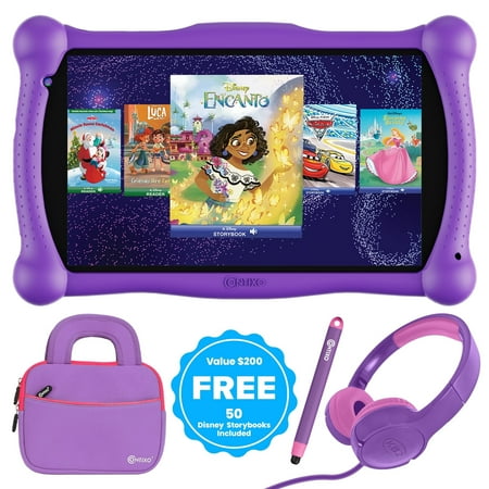 Contixo 7" Kids Tablet Bundle with Disney eBooks, Tablet for Kids with Headphones, Stylus, Protective Case, Android 11, Parental Controls, 32GB, Purple