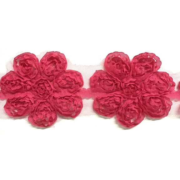 3" Flower Lace Trim - 6 Yards! - Color: Shocking Pink