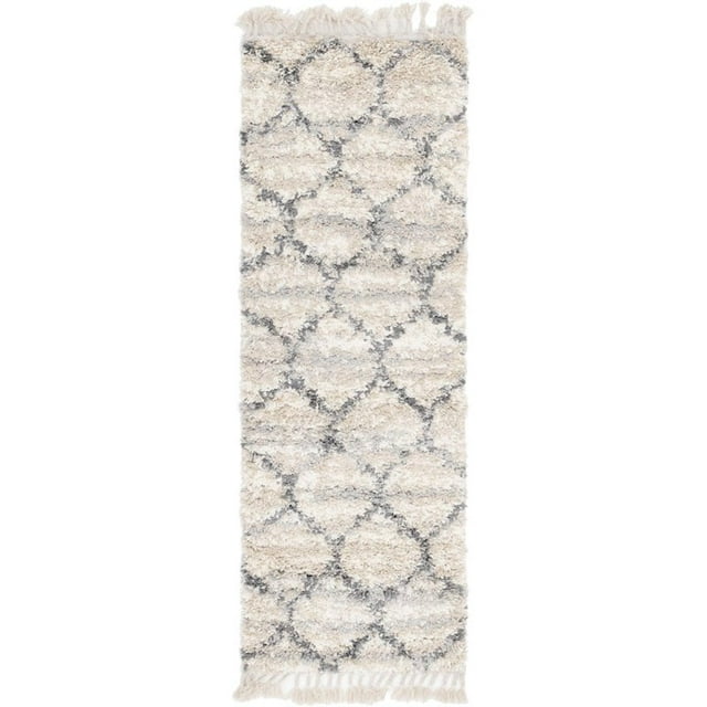 Unique Loom Hygge Shag Geometric Plush & Cozy Rug 2' 2 x 6' Runner Beige/Gray