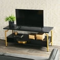 thumbnail image 3 of Household Essentials Crown TV Stand with Rectangular Storage Compartment Black Oak Wood Grain and Gold Metal, 3 of 6