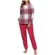 thumbnail image 2 of Conjunto de pijama informal de invierno para mujer, de doble cara, con cuello redondo estampado, manga larga, top anudado a mano, pantalones con cordón ajustable, ropa de casa, blusa de poliéster., 2 of 7