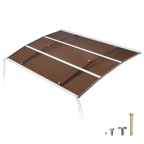 KFFKFF Door Awning 39 x 59 in, Polycarbonate Canopy with Metal Brackets and Drainage, Weather Protection for Porch, Patio, or Entrance, Shields Against Rain, Snow, and Sun, Brown