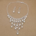 thumbnail image 4 of rygai 1 Set Bride Necklace Layered Faux Pearls Tassels Elegant Gorgeous Noble Gift Hypoallergenic Rhinestone Inlaid Stud Earrings Kit Wedding Jewelry,Silver, 4 of 7