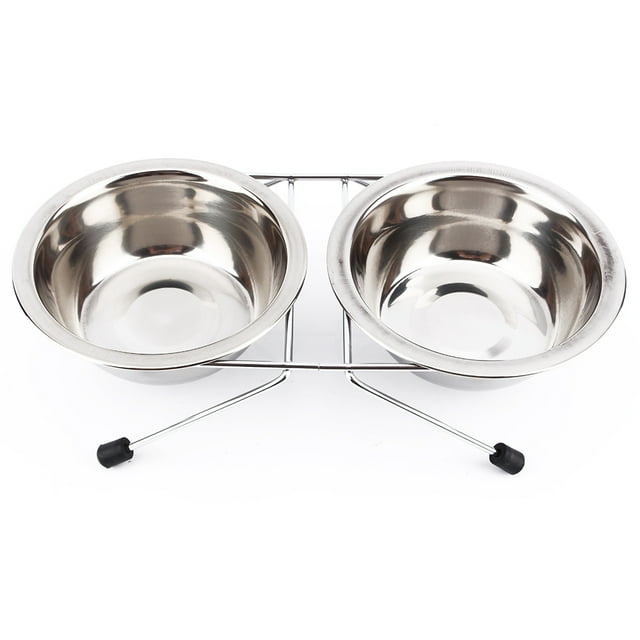 Ensemble de Bols pour Animaux Bols en Acier Inoxydable Double Bols d'Alimentation pour Animaux Bols Doubles Mignons Double Bols en Acier Inoxydable Chiot Chat Bol d'Eau Plat Support en Fer
