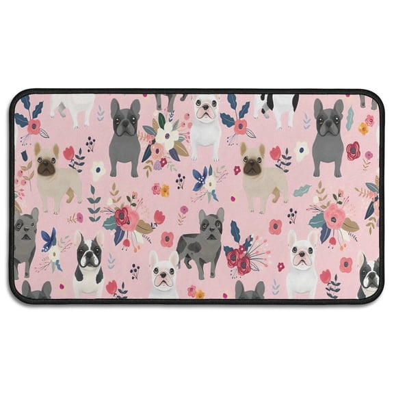 French Bulldog Dog Pattern with Pioneer Flower Door Rugs,Washable Non Slip Door Mats Indoor,Decorative Door Mats,Entry Mat Indoor for Entrance,Bedroom,Kitchen,Bathroom,30"x17"