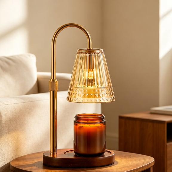 Candle Warmer Lamp with Timer, Dimmable Wax Melting Lamp with Adjustable Height, Champagne Gold