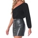 thumbnail image 4 of Bodysuit de un solo hombro INSPIRE CHIC para mujeres, de manga larga, casual y de canalé, 4 of 5