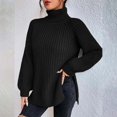 thumbnail image 5 of Duoif Sweaters for Women Trendy Autumn and Winter Fashion Solid Color Knit Sweater Medium Long Shoulder Sleeve High Lapel Split Sweater Pullover Sweater Women's Sweaters Womens Tops Black L, 5 of 7