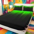 thumbnail image 4 of meiyoeat line Geometric Print Bed Sheets,Black Green Neon Striped Full Size Sheets,4-Piece,1 Flat Sheet,1 Fitted Sheet and 2 Pillowcases, 4 of 6