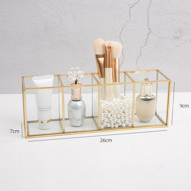 Mini Plastic Cosmetic Storage Box Modern Cosmetics Display Case Organizer  For Stationery Pen Brush Storage Box Four Grid