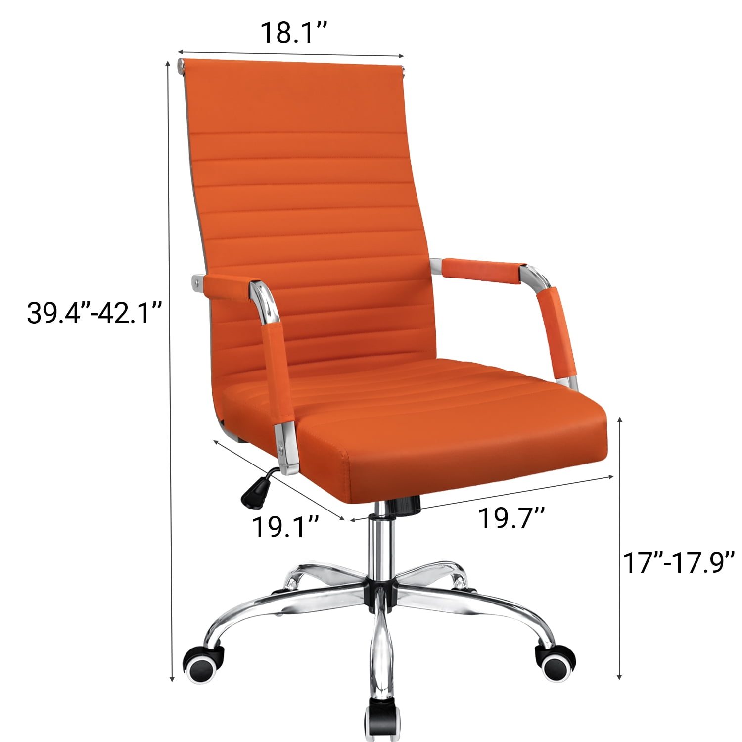 Furmax Ribbed Office Desk Mid-Back PU Leather Executive Conference Task Adjustable Swivel Chair with Arms, Orange