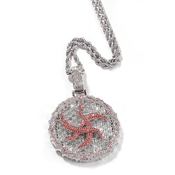 14K Gold Finish Mens Simulated Diamond Iced out Bling Custom Gothic Chinese Red Dragon Charm Pendant Necklace, Gift for him, Free Rope Chain
