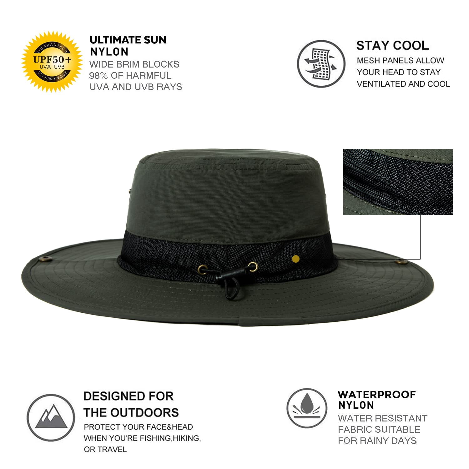 TOP-EX Waterproof Outdoor UV Protection Hat: Wide Brim, UPF 50+