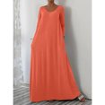 thumbnail image 1 of mfyjkho Vestidos para mujer, Vestido de mujer de moda de color liso con cuello en V y manga larga, falda larga con bolsillo Vestidos maxi para mujer s, 1 of 5
