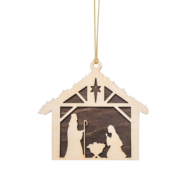 Adornos navideños Adorno navideño de madera para colgar Adornos navideños multicapa para árbol de Navidad Recuerdo El nacimiento Regalo para la familia