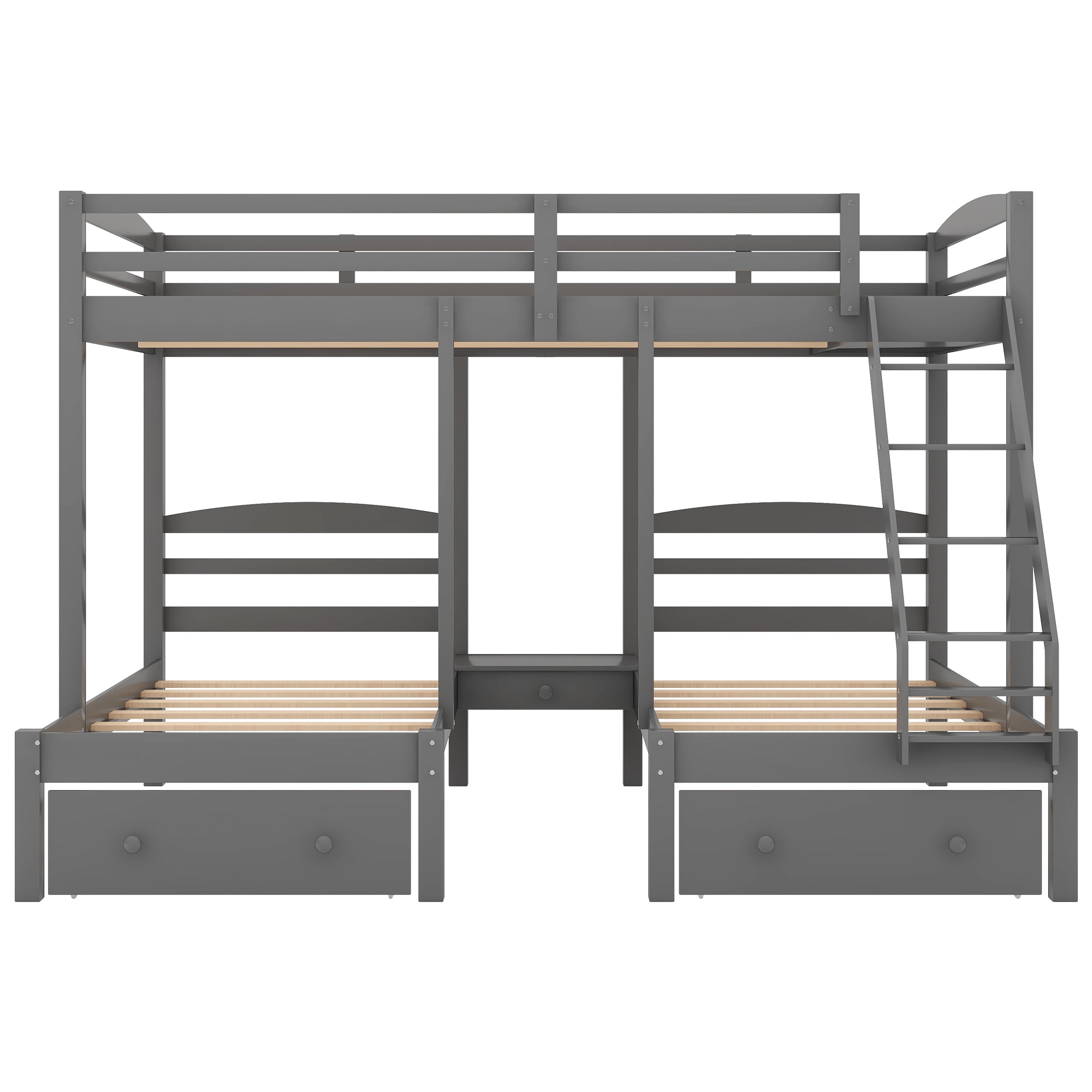 Euroco Wood Storage Bunk Bed, Full over Twin & Twin for Kids Teens Bedroom, 3-in-1 Bunk with 2 Drawers, Gray