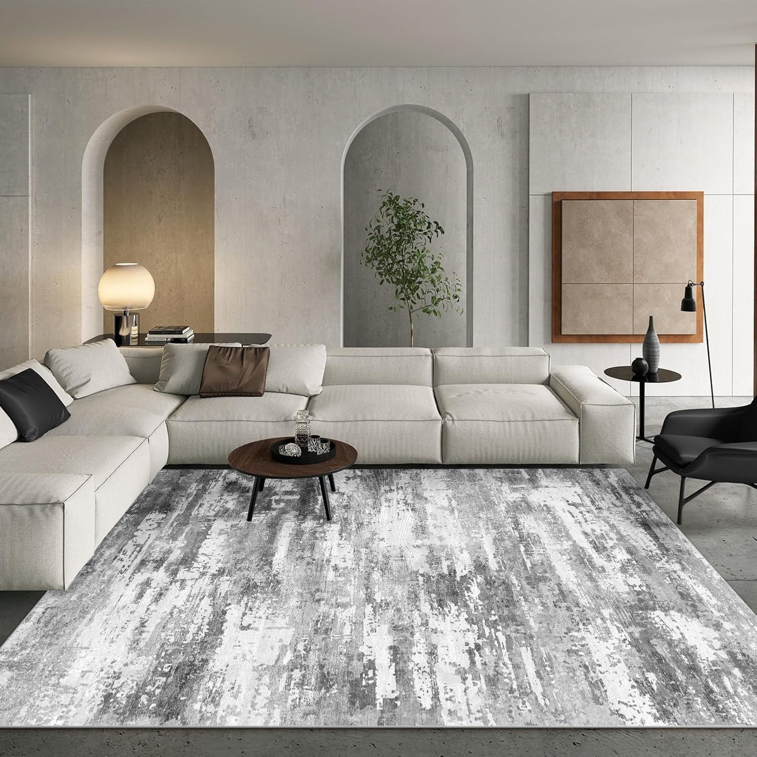 BERTHMEER 8'x10' Area Rugs for Living Room Large Abstract Bedroom Dining Room Modern Machine Washable Non-slip Rugs,Gray