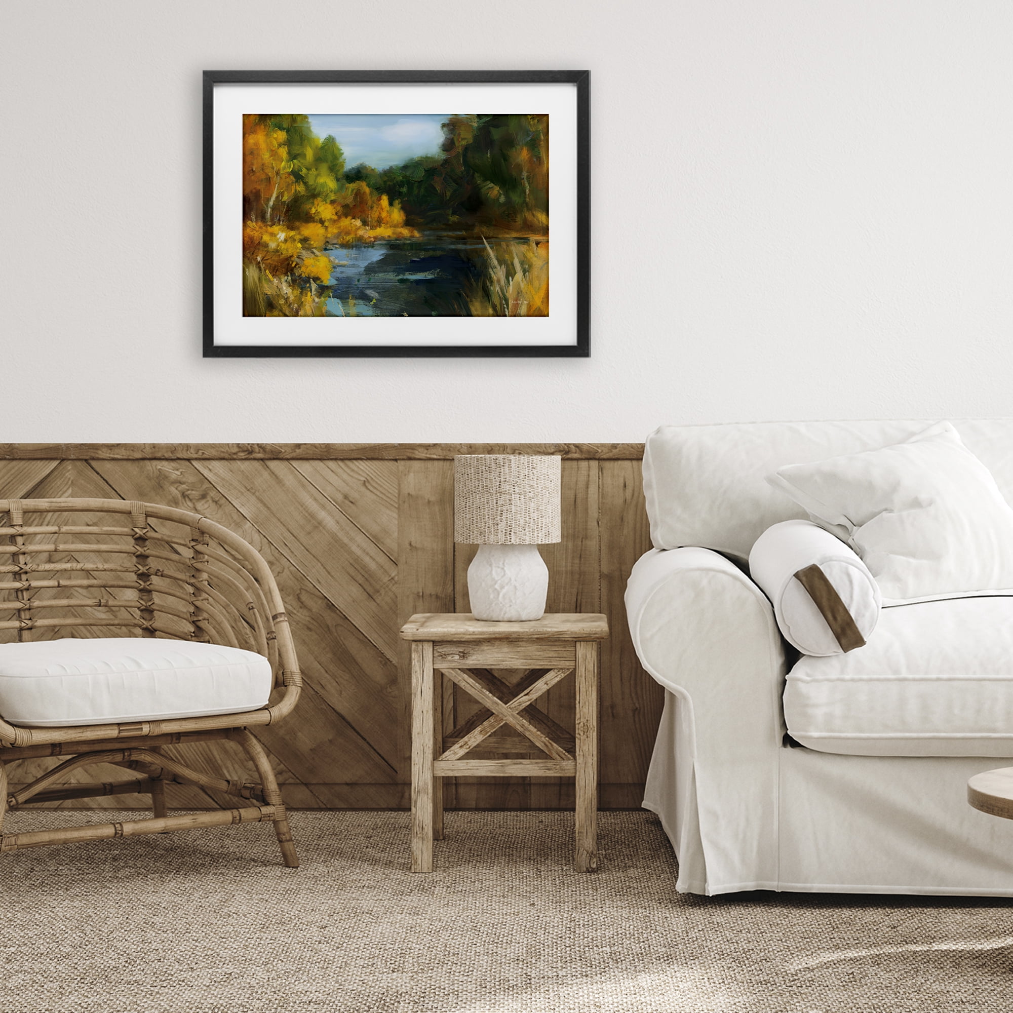 Stupell Industries Autumn River Bend Abstract Black Framed Print Under Glass, design by Danhui Nai