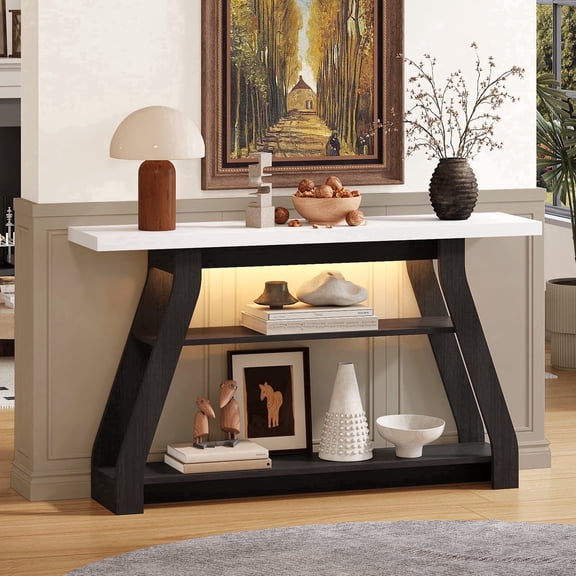 Tarnorci 55" Console Table Entryway Table with Tape Lights and 3-layer Storage，White