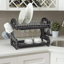 Dish Drying Rack and Drain Board Set with Removable Utensil Holder 6 Cup Hangers for Kitchen Counter