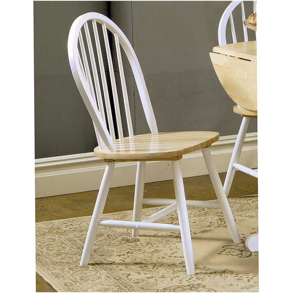 Natural and White Farmhouse Dining Chairs, Set of 4 Rubberwood Spindle Back Side Chairs for Kitchen and Dining Room