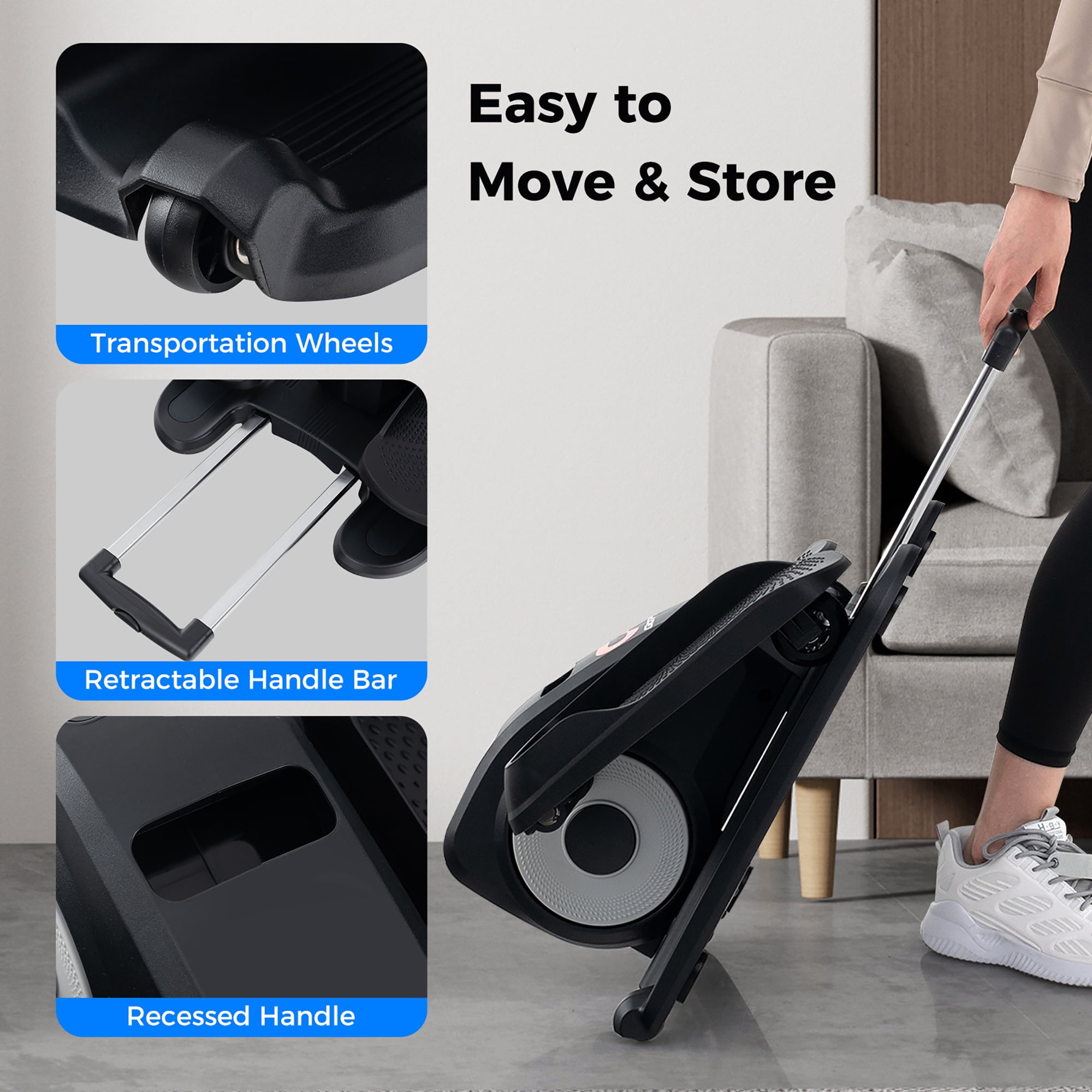 Gymax Under Desk Elliptical Machine w/ Display Monitor Remote Control for Home Office Black