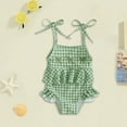 thumbnail image 2 of KPOPLK Toddler Baby Girl Swimsuit Bow Embroidery Checkered Print Ruffle Bikini Sleeveless Bathing Suit Swimwear toddler Swimwear under $5(15-18 Months,Green), 2 of 6