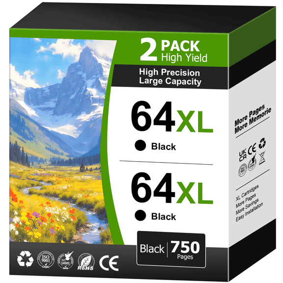64XL Black Ink Cartridge Compatible for HP 64 Black Ink Cartridge for ENVY Photo 7855 7155 Printer