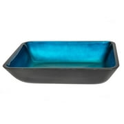 Eden Bath EB-GS55 Rectangular Turquoise Blue Foil Glass Vessel Sink with Black Exterior