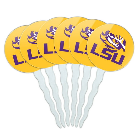 LSU Tiger Eye on Yellow Cupcake Picks Toppers Decoration Set of 6