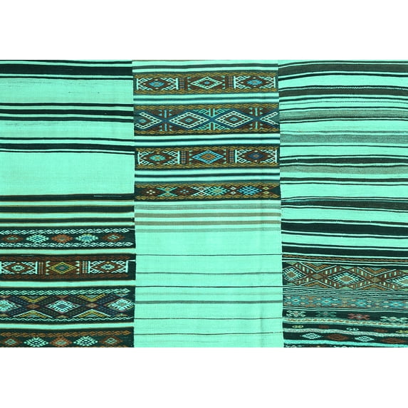 Ahgly Company Indoor Rectangle Patchwork Turquoise Blue Transitional Area Rugs, 7' x 10'