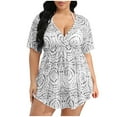 thumbnail image 1 of Vestido Corto de Verano con Cuello en V Impreso de Manga Corta con Doblado Irregular, Falda Corta de Verano, 1 of 4