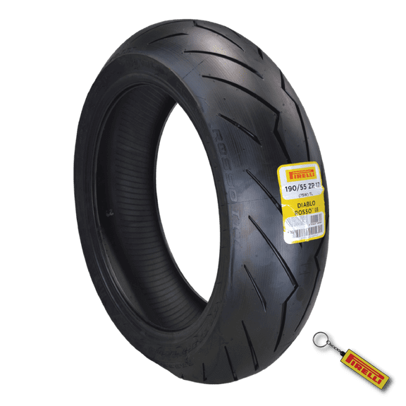 Pirelli Diablo Rosso III 190/55ZR17 75W Rear Motorcycle Tire - High Performance, Durable, & Reliable Tire for Sport/Street Bikes with Keychain
