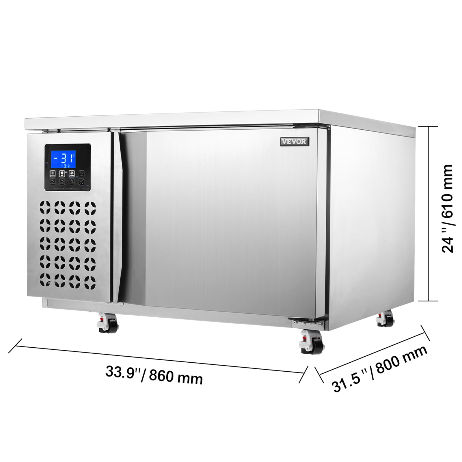 VEVOR Commercial Blast Freezer, 80 L / 2.8 Cu.ft Blast Chiller with 3 Trays,Blast Chiller Freezer Chest with 4 Freezing Modes,Stainless Steel Food Blast Freezer with Casters for Restaurant,Seafood