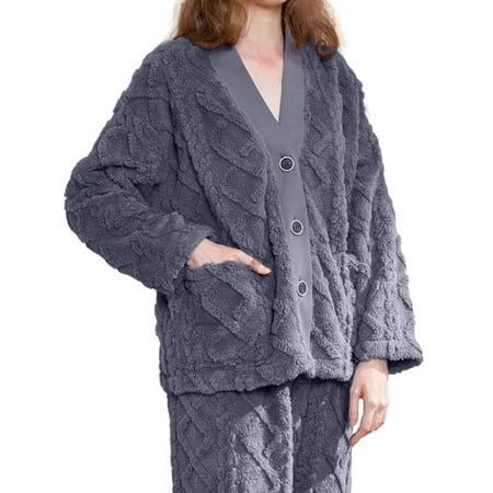 

Glonme Solid Color Lounge Set for Women Fuzzy Fleece Home Clothes Pajamas Sets Loose Pjs Loungewear Dark Gray M