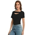 thumbnail image 5 of Women's Fashion Clothes One Piece Cutout Tops Short Sleeve Knit Slim Fitted Shirts Tee Tshirts, 5 of 6