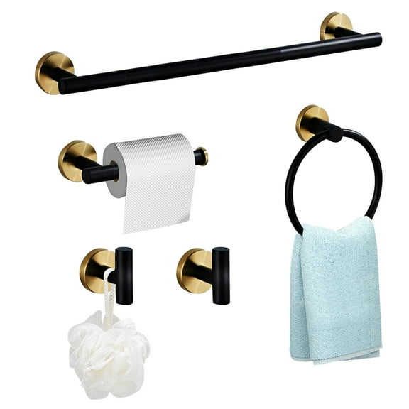 Dwellnix Towel Rack Set 5 Piece Bathroom Hardware Set 304 Stainless Steel Black Gold