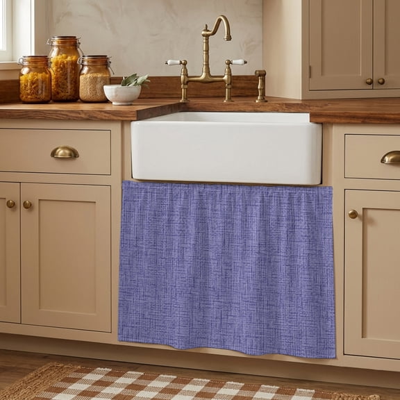 Dark Purple Cabinet Curtains 28"W x 35L, Rustic Farmhouse Solid Color Under Sink Skirt for Bathroom Vanity Kitchen Self Adhesive, Dust-Proof Privacy Curtain for Closet Shelves Laundry Room