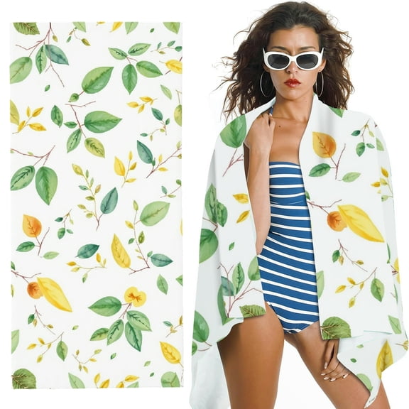 RKSupls Watercolor Green Yellow Leaf Microfiber Beach Towel, Extra Large Quick Dry Lightweight Absorbent Towel for Travel Swimming Camping, Soft Super Absorbent- 30x60 in